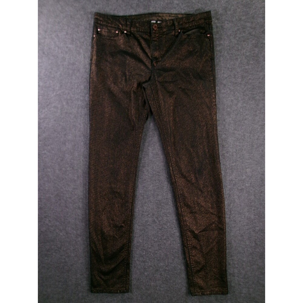 MNG Jeans Womens 12 Gold Glitter Skinny Slim Fit Preppy Casual City Night Out